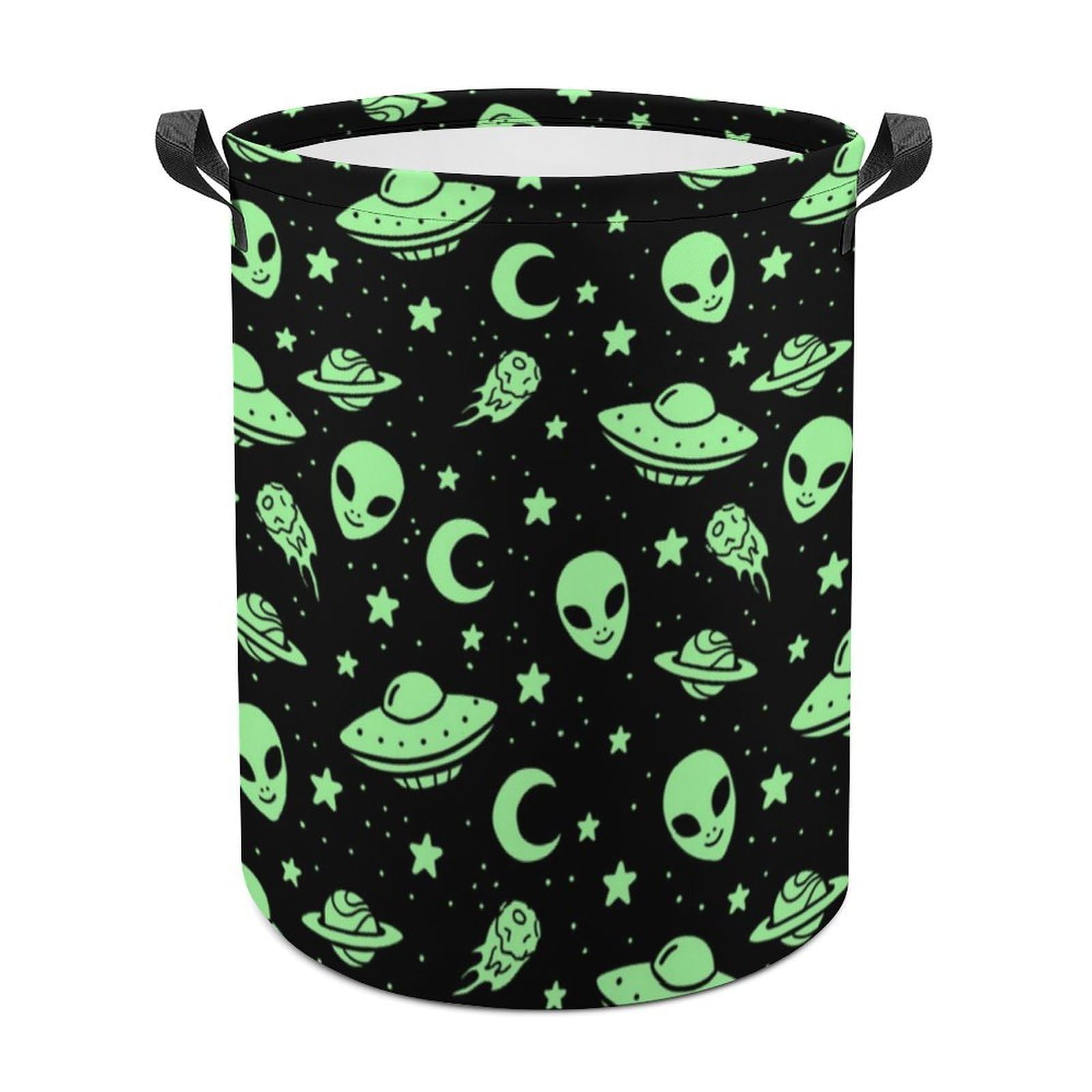 MHYRAC Laundry Hamper, Green Alien Moon UFO Laundry Basket, Washing Basket with Handle