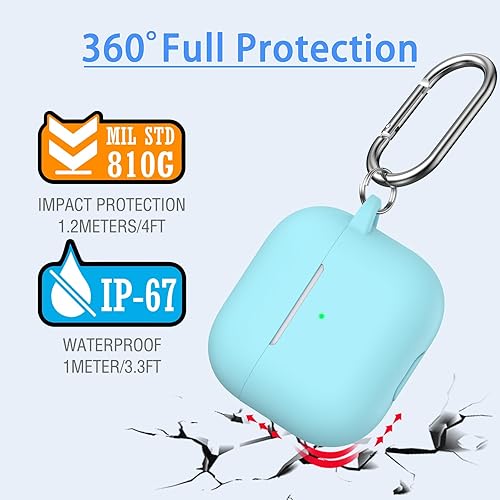 Miniatura 9 de MHYALUDO Funda para AirPods de tercera generación 2021, silicona suave anticaídas de grado militar que absorbe los golpes, con llavero y kit de