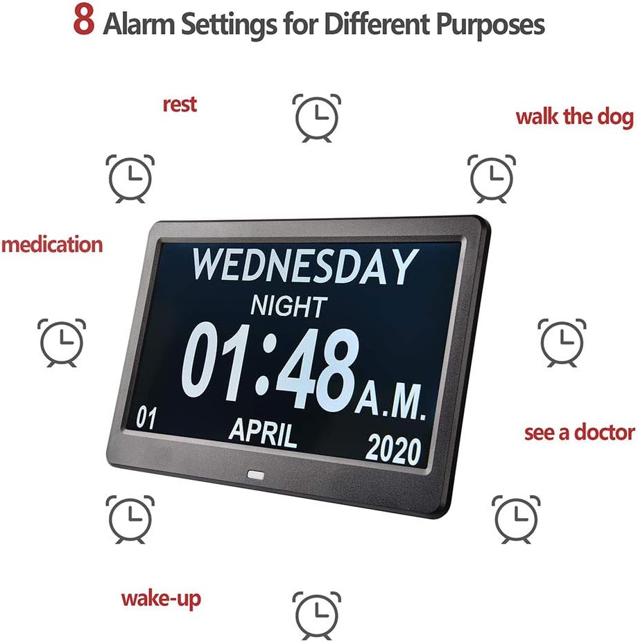 Black Friday - 60% OFF Yescom 10 Digital Day Clock with Large Display 8 Alarm Dementia Calendar Clock for Eledrly Senior Vision Impaired Black