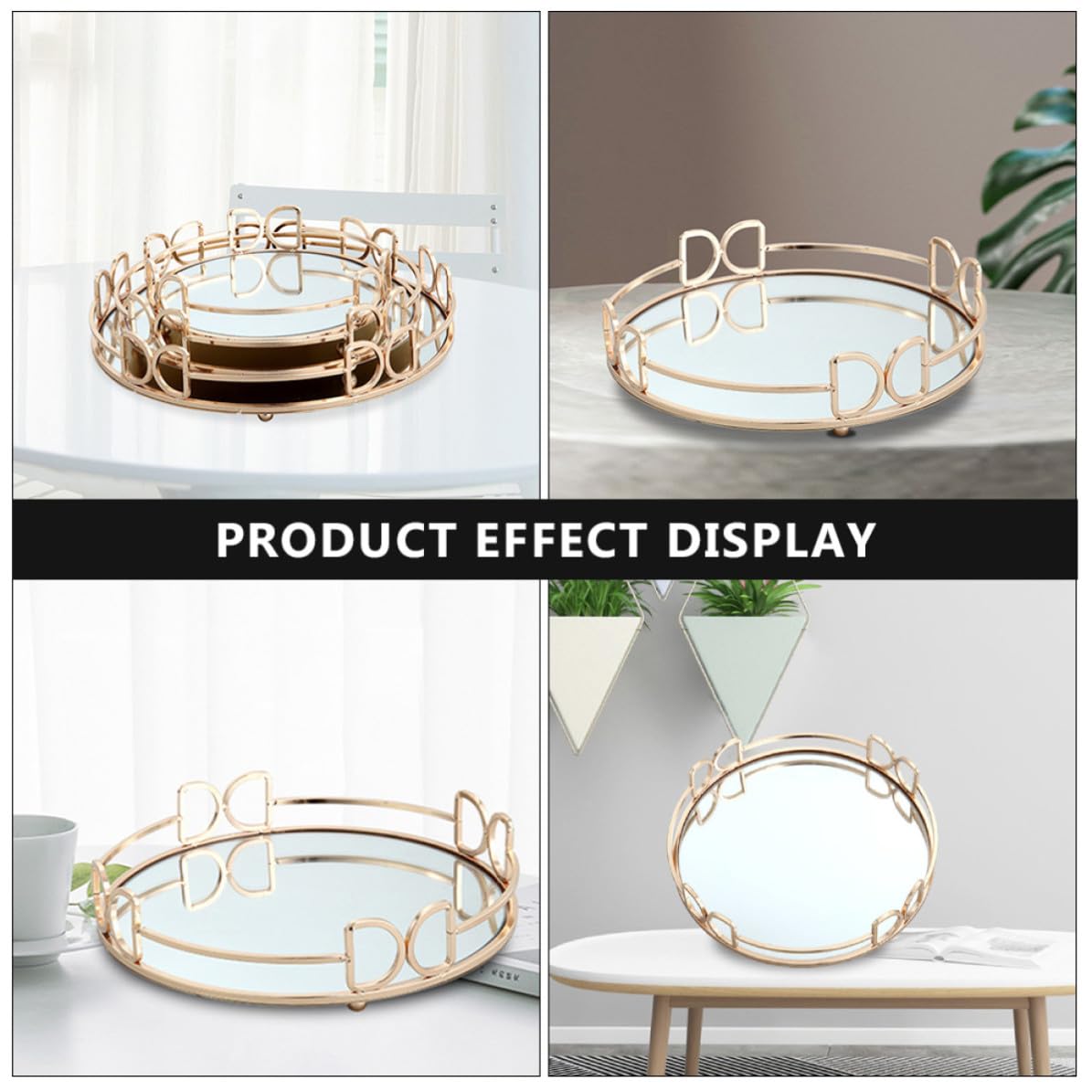 Bandeja Decorativa de Espejo Dorada para Salón Diseño Moderno y Bordes Suaves, Almacenamiento Fácil para Frutas y Cosméticos