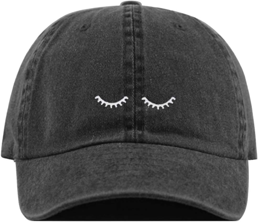 Eyelashes Baseball Hat, Embroidered Dad Cap, Unstructured Soft Cotton, Adjustable Strap Back (Multiple Colors)