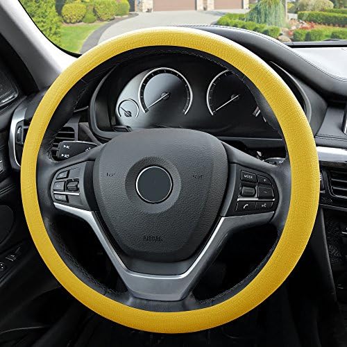FH Group FH3001YELLOW Universal Fit Silicone Snake Pattern with Massaging Grip Yellow Steering Wheel Cover fits most Cars, SUVs, Trucks, and Vans