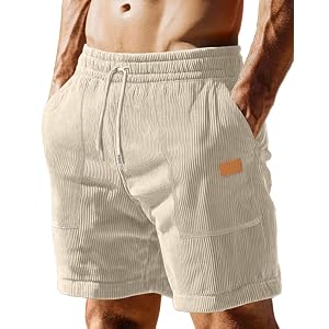 Sailwind Men’s Casual Corduroy Shorts Lightweight Elastic Waist Drawstring Summer Beach Shorts