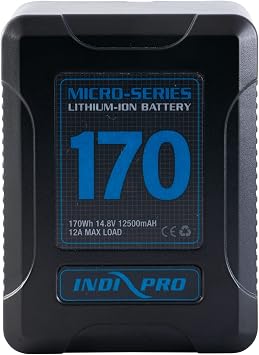 IndiPRO Micro-Series 170Wh 14.8V V-Mount Li-Ion Battery | Maximum 12A Continuous Draw | Single 14.8V D-Tap Output|USB Power Output| 5-LED Power Gauge | Designed for Pro Video Cameras & Lights