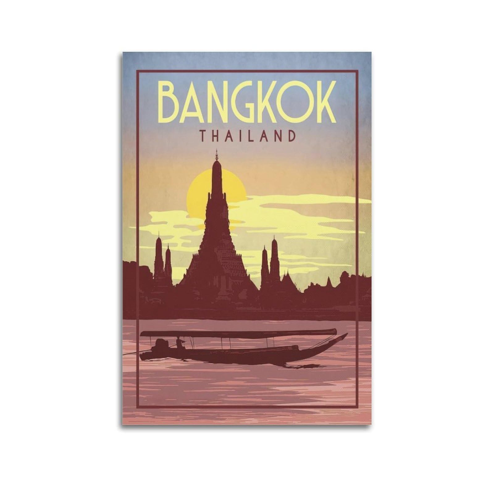 DLJGDS Vintage Travel Poster Bangkok - Thailand Decorative Painting Canvas Wall Posters And Modern Family Bedroom Decor 20x30inch(50x75cm)