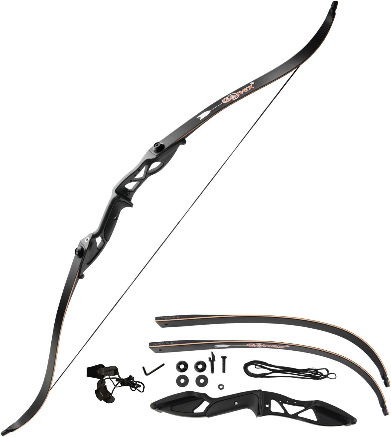 Gonex Takedown Recurve Bow, Hunting Archery Bow Long Bow for Beginner, 56" Right Handed Longbow 40 45 50lb Bow for Adults with Bow String,Black