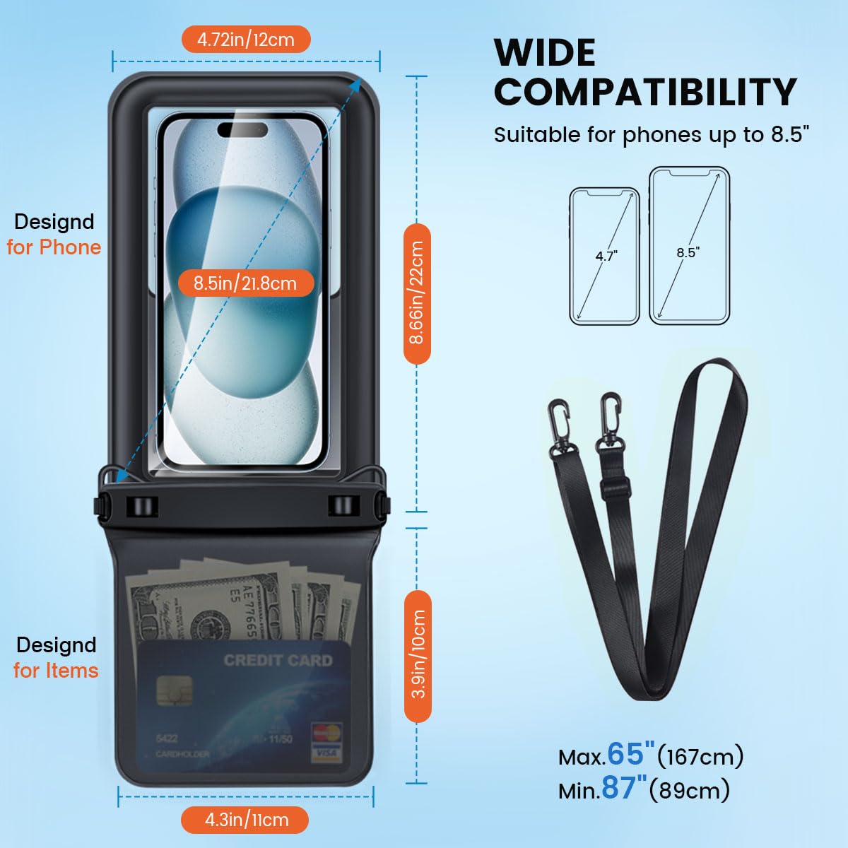 Floating Waterproof Phone Pouch 2 Pack, IPX8 Waterproof Phone Case with Double Space, Beach Cruise Vocation Essentials, Underwater Cell Phone Dry Bag for iPhone 17 16 15 Galaxy S26 Ultra