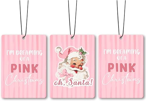 Miniatura 19 de Ambientador de coche Pink Merry Christmas Y'all Santa, accesorios de 3 piezas, ambientadores colgantes de preppy para decoración para armario y
