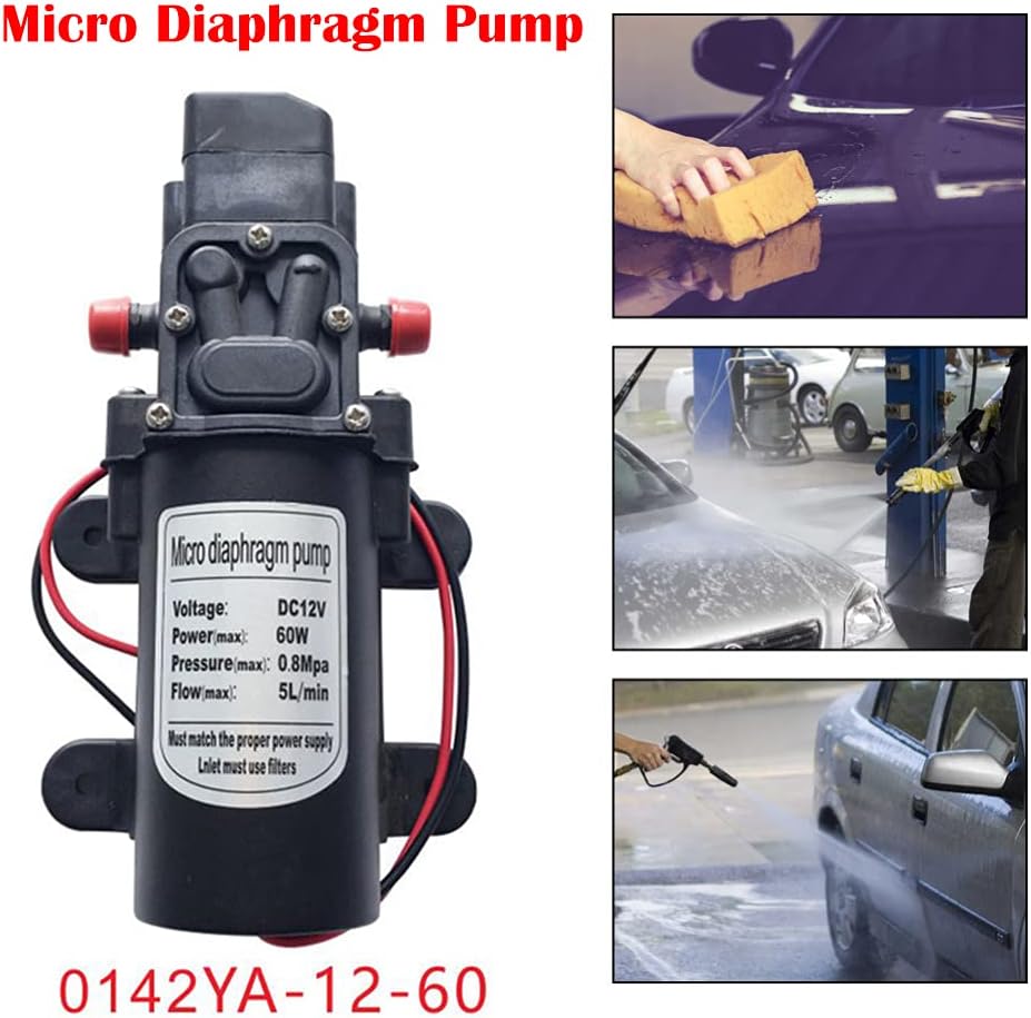Micro Air Diaphragm Pump 60W DC12V Water Pump 5L/min Micro Diaphragm Pump High Pressure Self Priming Water Pump for Caravan RV Marine Fishing Boat Red
