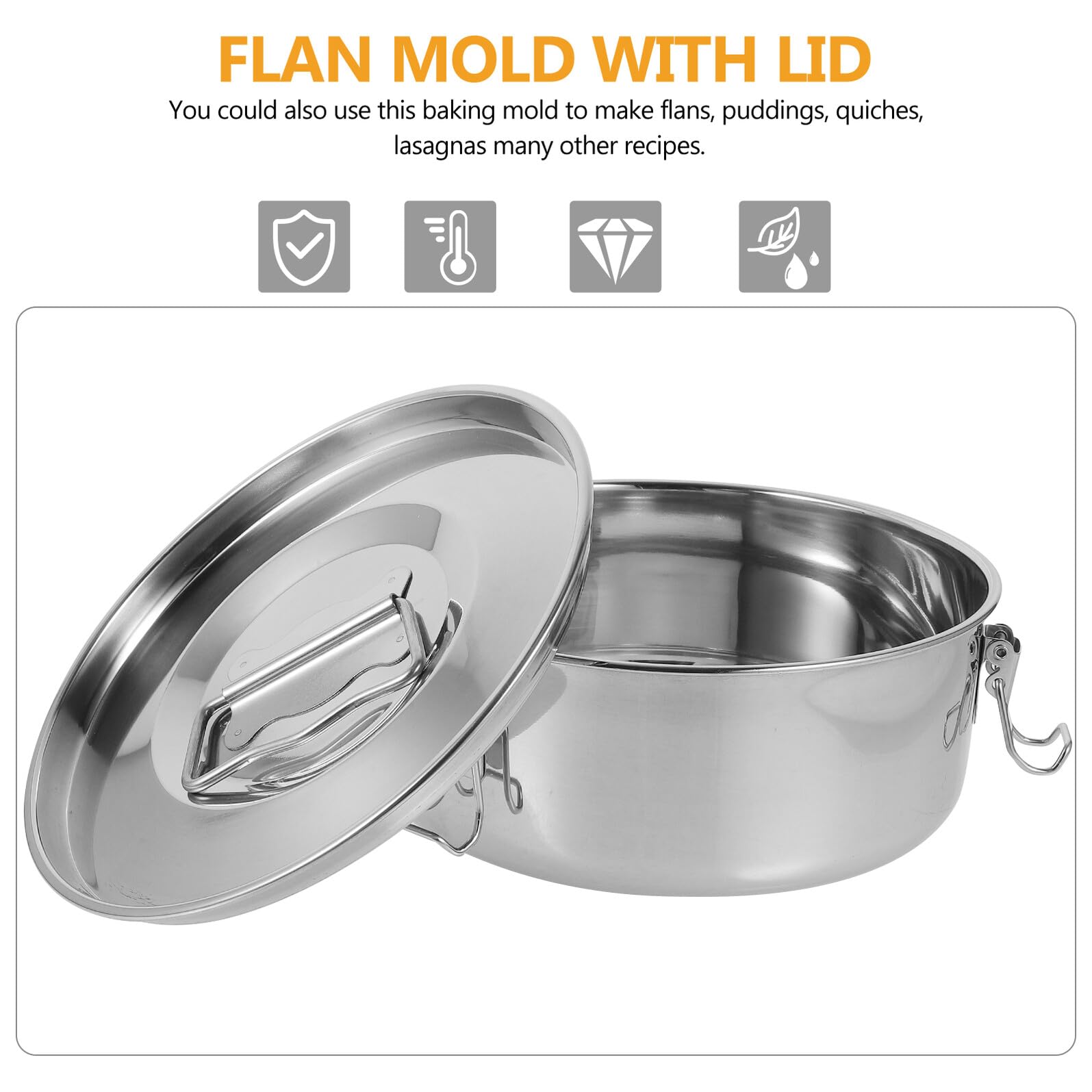 Ipetboom Molde de Flan de Acero Inoxidable con Tapa para Hornear y Cocinar al Vapor, Recipiente Resistente y Fácil de Usar para Huevos y Quiches en Repostería