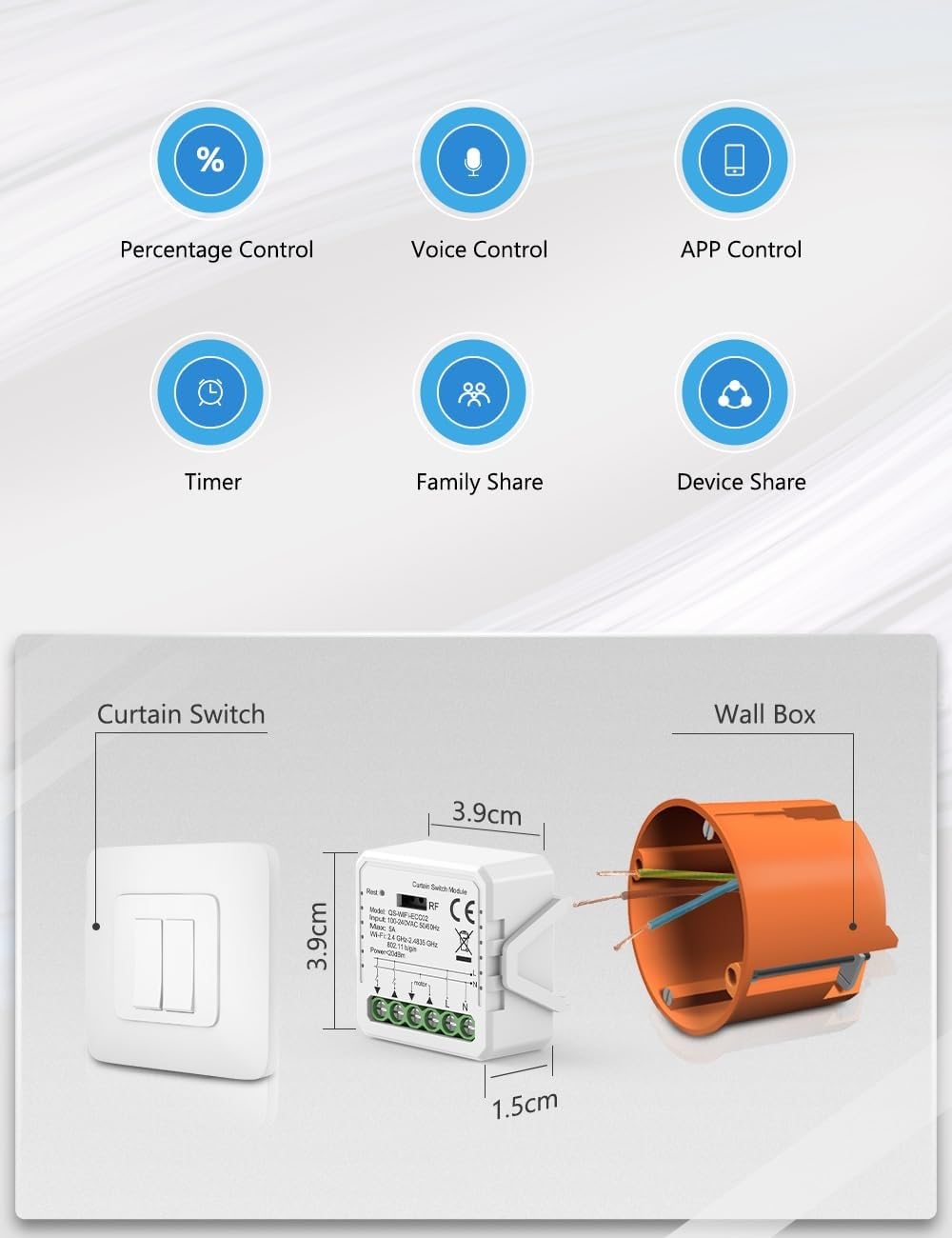 [Funzione Percentuale]Interruttore Tapparelle WiFi, Modulo Comando Smart per Tapparelle Elettriche, Controllo App Smart Life, Comando Vocale (10)