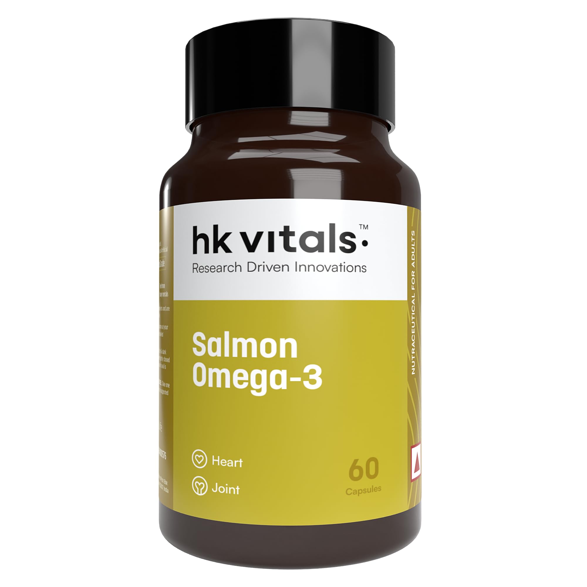 hk vitals Salmon Omega 3 (60 Capsules) | 1000mg Omega 3 Fish Oil For Men and Women with 180mg EPA & 120mg DHA | For Joints, Brain, and Eyes Health