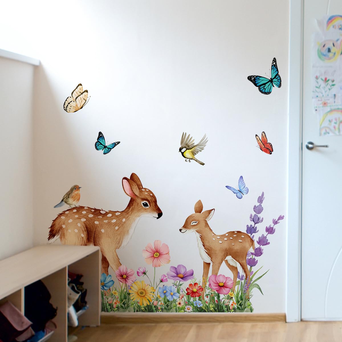 Stickers muraux animaux de la forêt cerfs et papillons décoratifs 90x30 cm