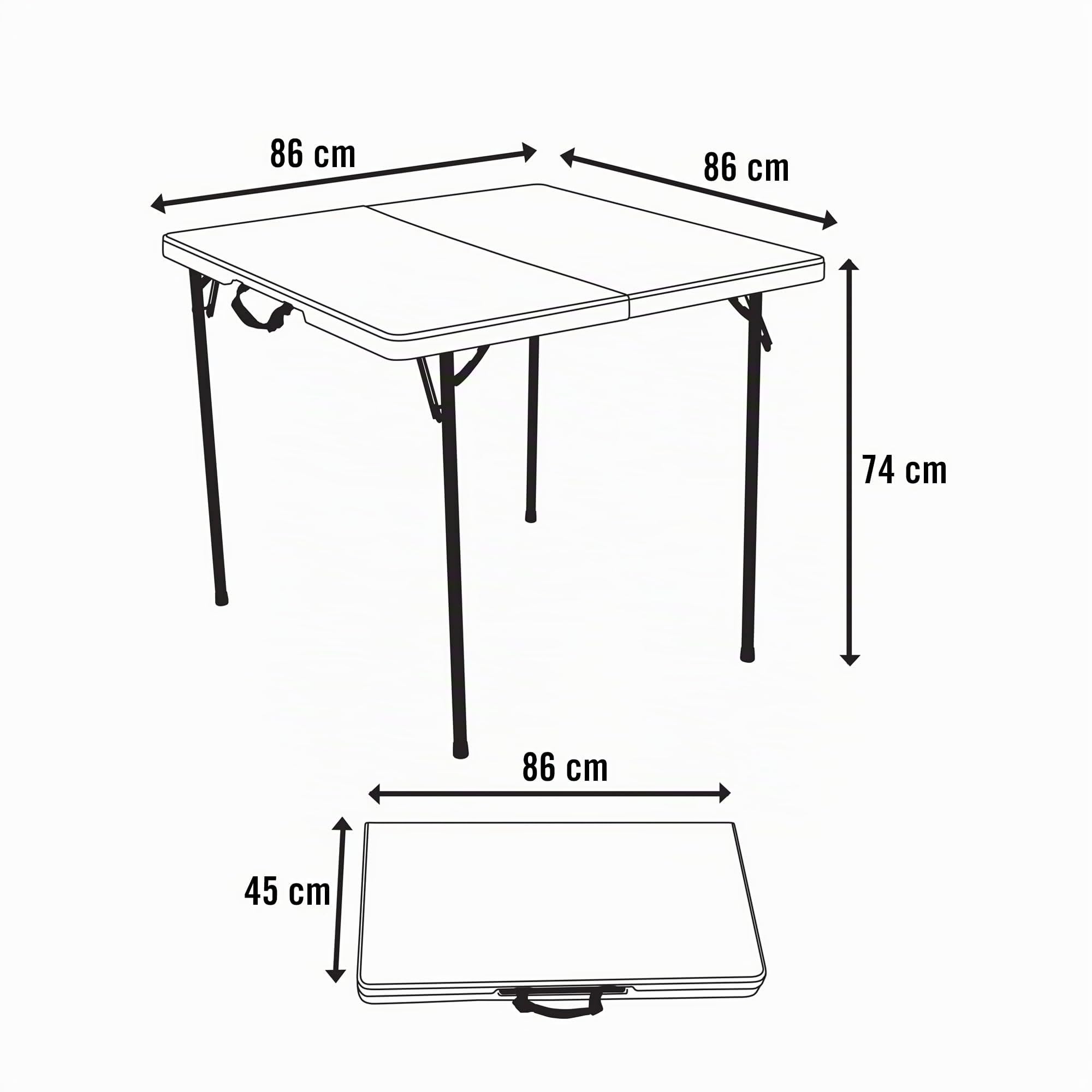 LIFETIME 92103 - Tavolo pieghevole portatile quadrato | Tavolo da campeggio pieghevole, 86x86x74 cm | Peso 8 kg, durevole, robusto e leggero | Capacità 4 persone