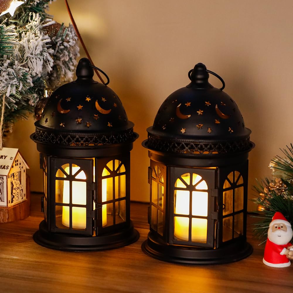 Sponsored Ad – JHY DESIGN Set of 2 Decorative Candle Lanterns 21.5 cm High Vintage Hanging Candlestick Metal Candelabra Tealight Holder for Indoor Outdoor Events Parities Table Weddings Pathway Jungle Tree (Black)