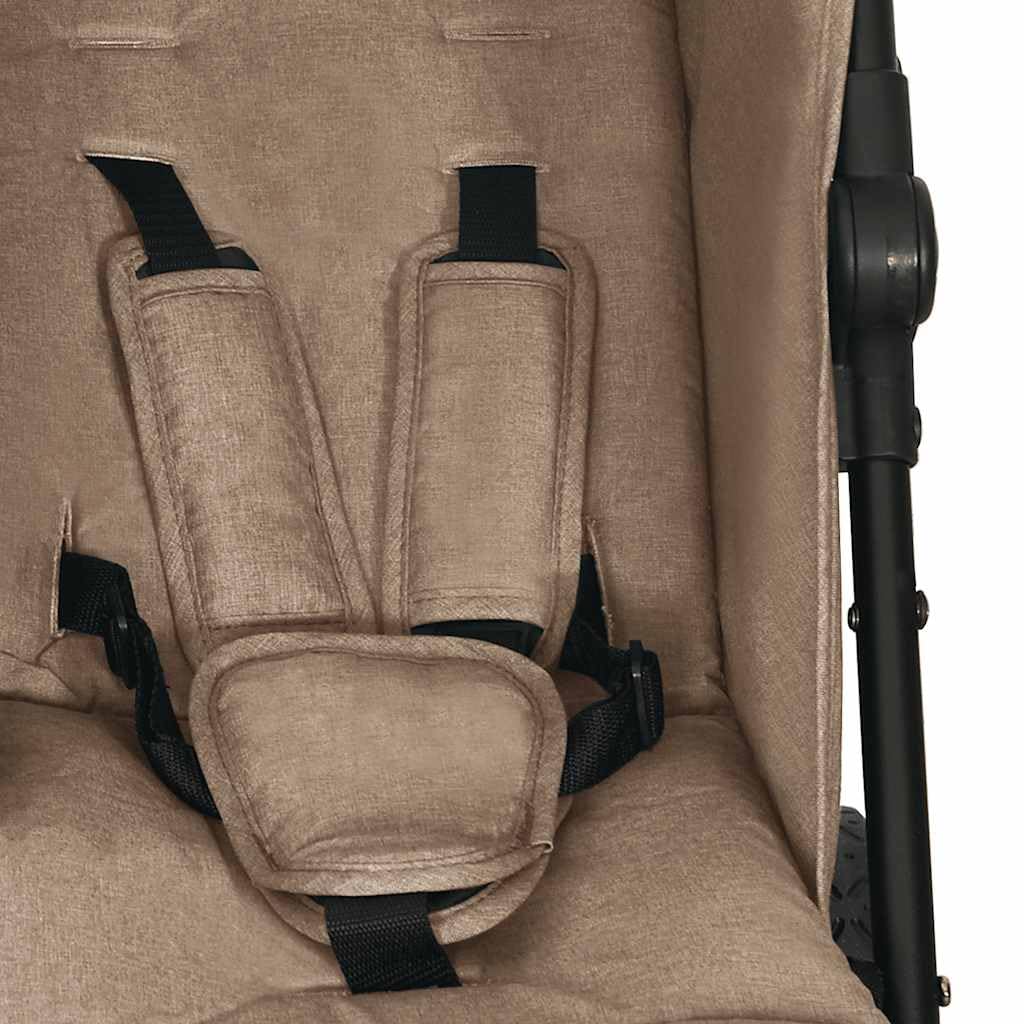 vidaXL Carrito para Gemelos Cochecito Sillita Gemelar Silla de Paseo Canasta Niños Reposapiés Ajustable Dosel Plegable de Acero Gris Taupe