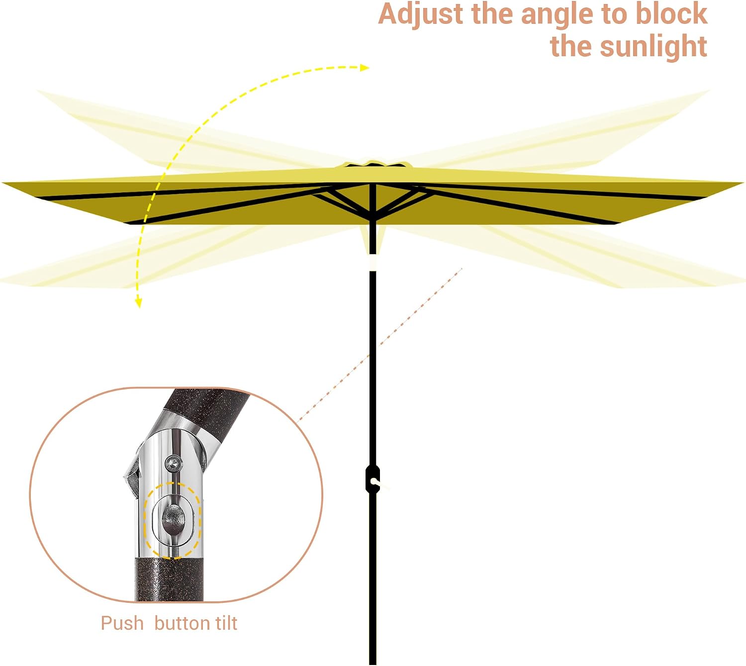 Rectangle patio umbrella with solar lights, 10x6.5ft umbrella outdoor patio with Tilt & Crank Market Umbrella 6 Sturdy Ribs UV Protection Waterproof for Garden Deck Backyard Pool