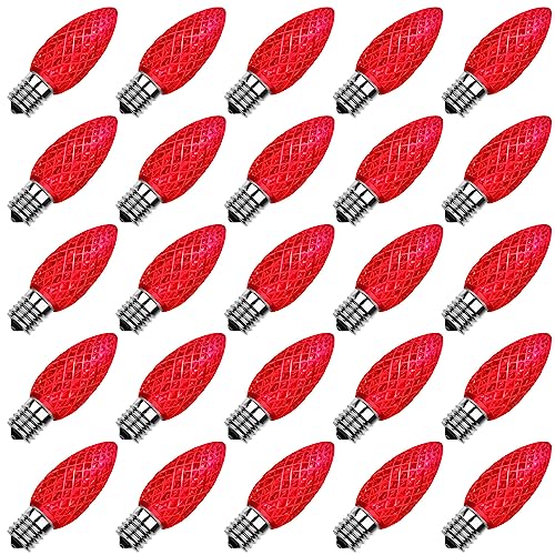 Meconard C9 Led Replacement Christmas Light Bulbs C9 Shatterproof Led Bulbs for Christmas Indoor Outdoor String Lights E17 Intermediate Base Commercial Grade Holiday Bulbs Red 25Pack