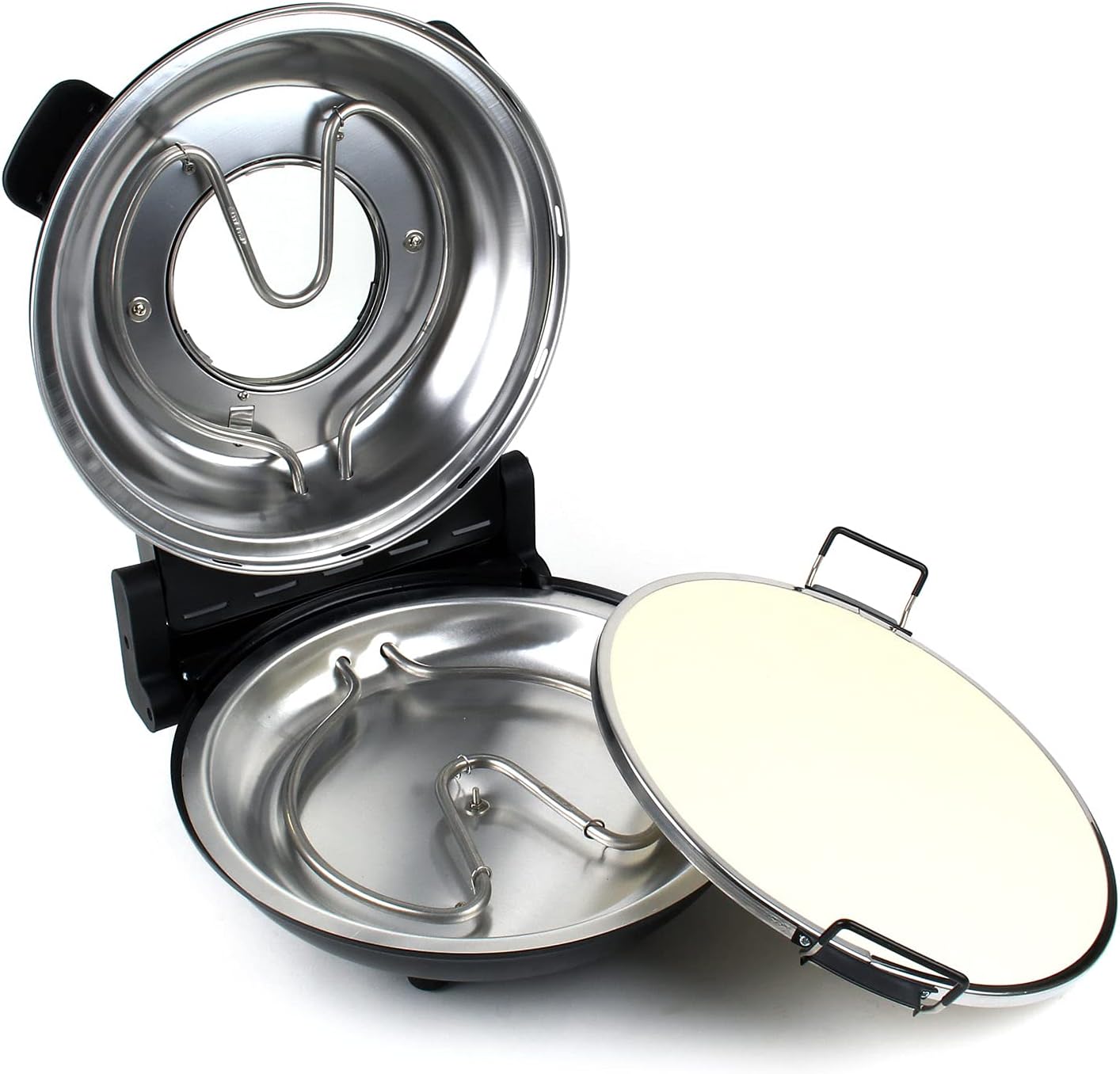 Cuoci pizza Pietra in ceramica Ø32cm Finestra di controllo 2 elementi riscaldanti Max 400° Con timer Cuoci pizza Pietra in ceramica Ø32cm Finestra di controllo 2 elementi riscaldanti Max 400° Con timer