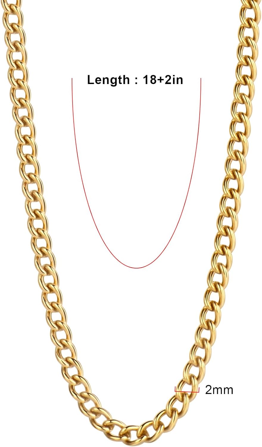 24PCS Gold Curb Necklace Chains for Jewelry Making 2MM 18K Gold PVD Plated Stainless Steel Curb Link Chains Bulk for DIY Necklace - Image 3