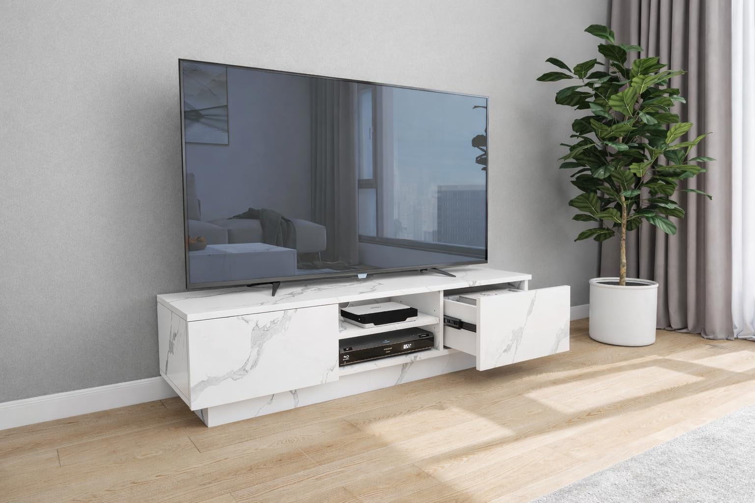 人気　テレビ台 ローボード 大理石風 120cm幅 40型対応 壁置き　おしゃれ Amazon｜Batoneテレビ台 テレビボード ローボード tvボードリオラ 40型
