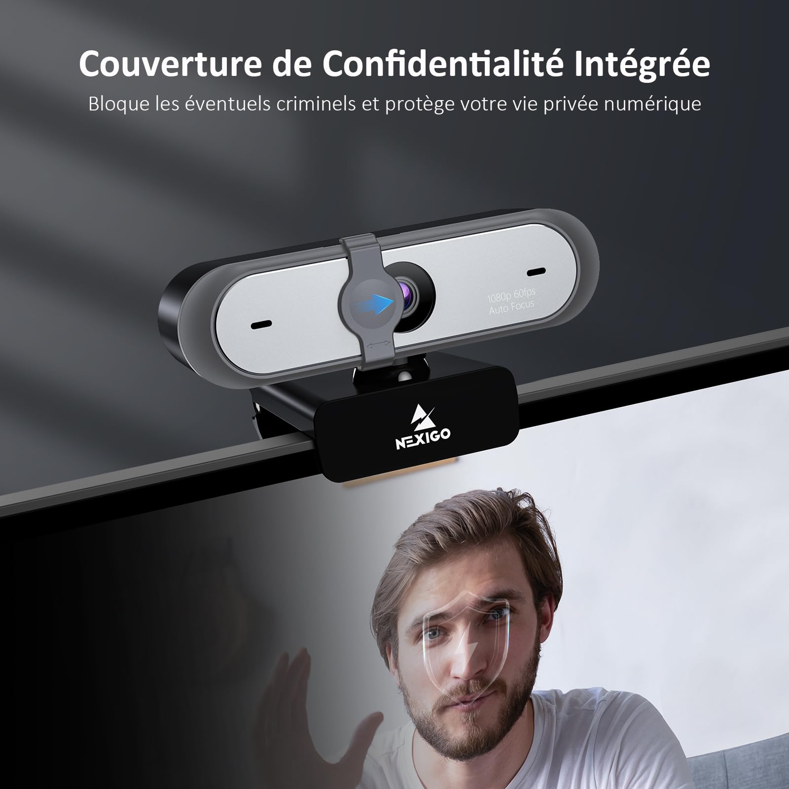 NexiGo N660P Webcam 60FPS AutoFocus pour PC, 1080P Caméra Web avec Deux Microphone et Cache de Confidentialité, USB Webcam pour OBS PC Caméra d'ordinateur, Correction de la lumière