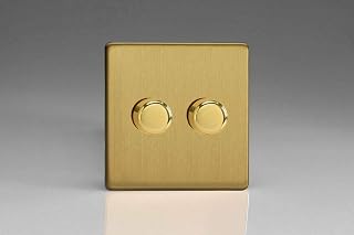 Varilight V-Pro Screwless Brushed Brass 2 Gang LED Trailing Edge Dimmer Switch 1 or 2 Way