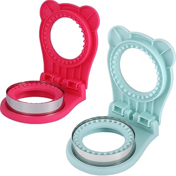 2 PackSandwich Cutter and Sealer,Uncrustable Sandwich Maker for Peanut Butter Jelly, Bread, Pancakes ,Stainless Steel Crustless Sandwich Sealer Tool,Sandwich Cutters for Kids Lunch Blue and Red