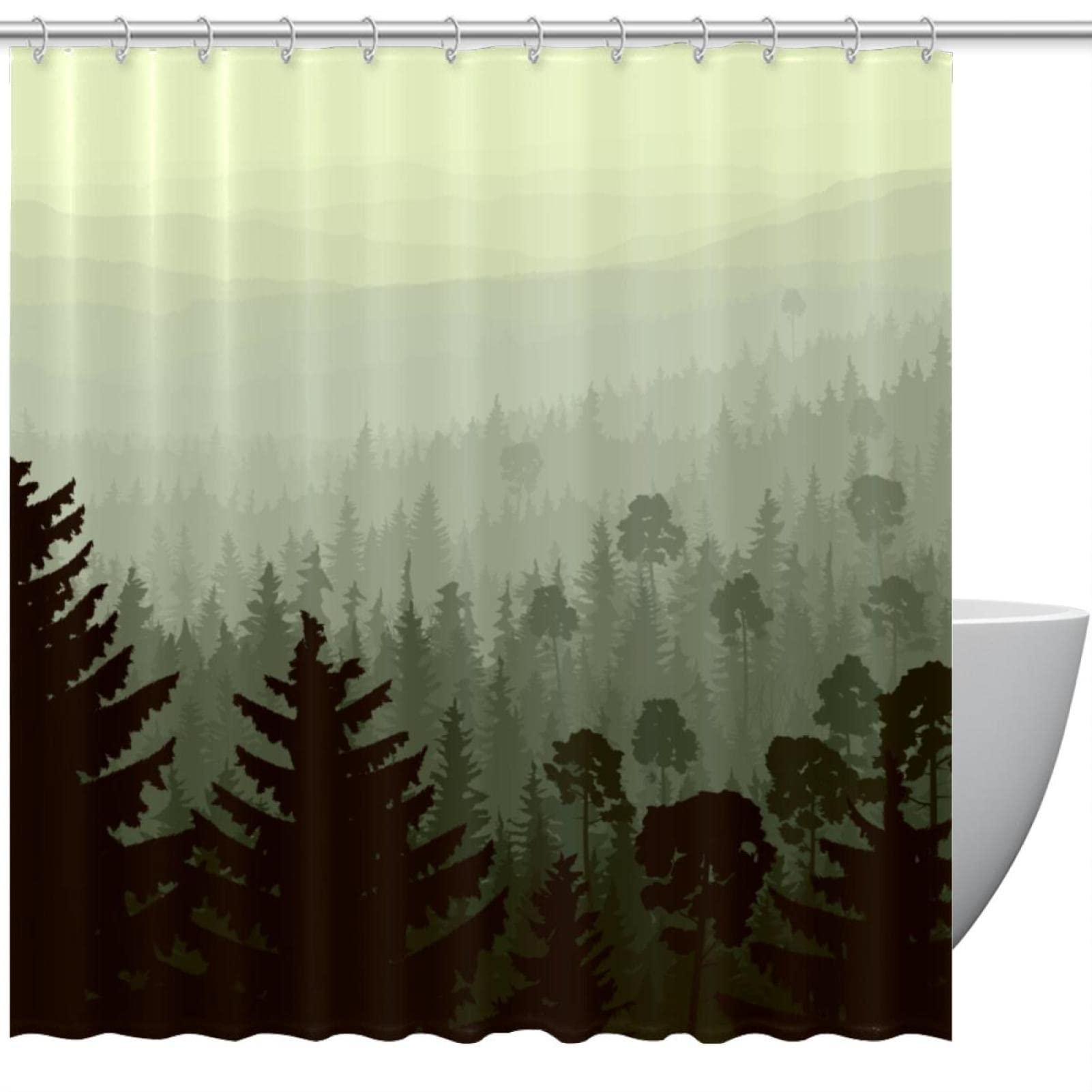 Rideaux de douche Fog Forest 152x184 cm inodore avec 12 crochets inclus pour baignoire
