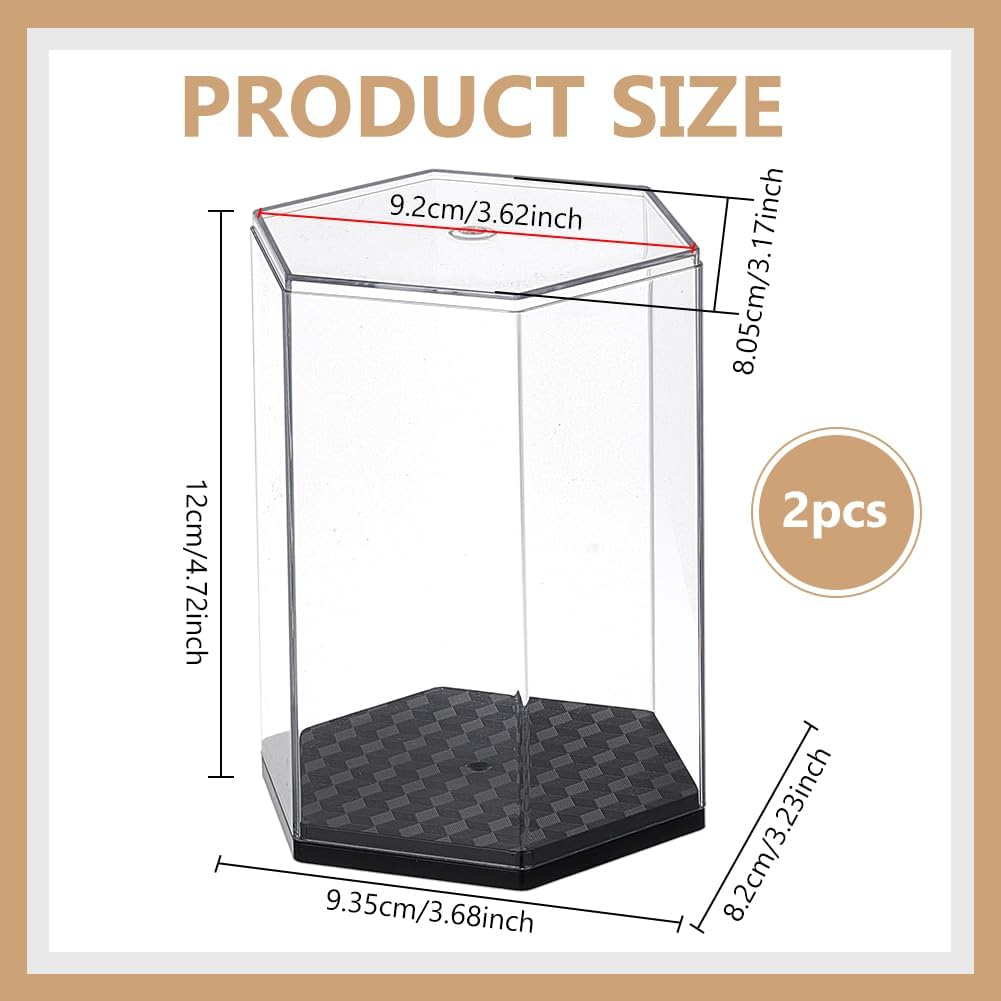 BENECREAT 2 Pack Hexagonal Acrylic Display Case with Black Bases, 3.6x3.2x4.7inch Clear Display Organizer Dustproof Protection Showcase for Collectibles Figures Models Crystals image 2