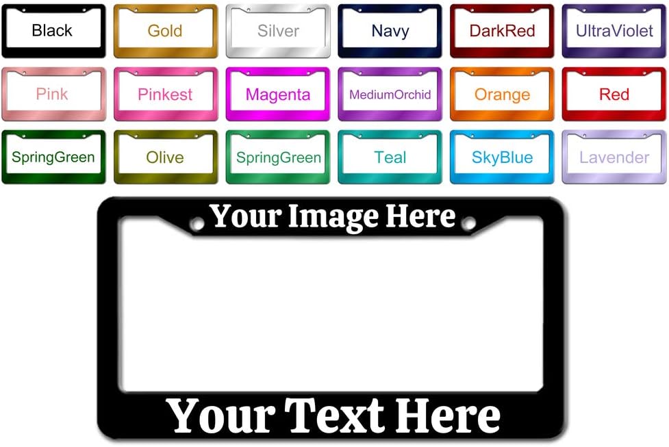 Custom Personalized License Plate Frame,Custom License Plate Frames with Your Own Image or Text, Customized Design Funny Metal Car Accessories License Plate Holder Chrome 2 Holes