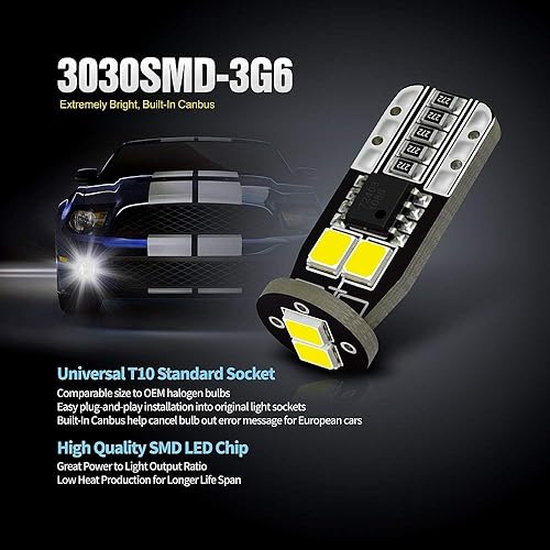 Miniatura 5 de SIRIUSLED N6 194 Extremely Bright 3030 Chipset LED Bulbs for Car Interior Lights License Plate Dome Map Side Marker Door Courtesy Wedge 6000K Xenon