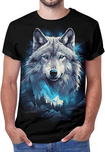 Wolf Shirts for Men Women Graphic T-Shirt with 3D Design Novelty T-Shirt Howling Wolf T Shirt 3 Wolf Moon Shirt