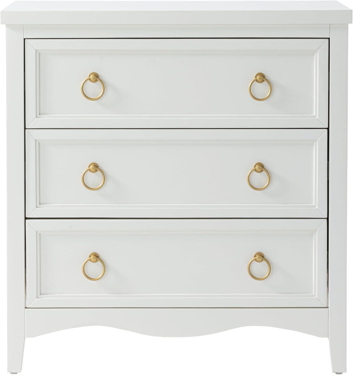 COZAYH Farmhouse Fully-Assembled 3-Drawer Dresser Chest Cabinet with Bronze Metal Ring Handles, Vintage French Country Chest of Drawers, Creamy White