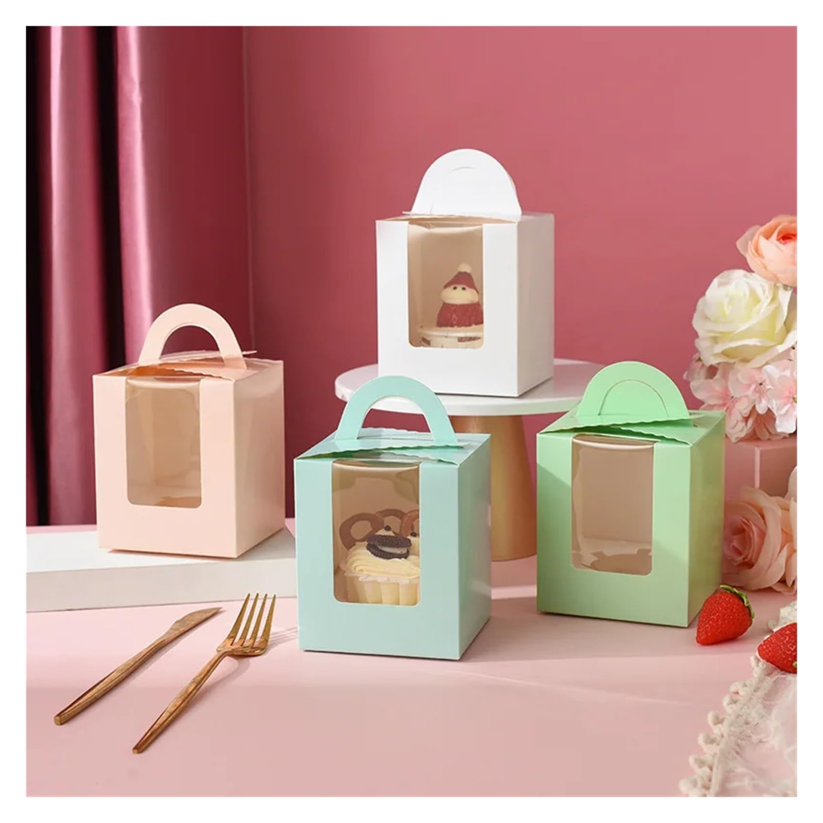 Pudełka na babeczki, Cake Boxes 50 pieces Candy Box For Cupcakes Cookies Desserts Pies Birthday Party Favors