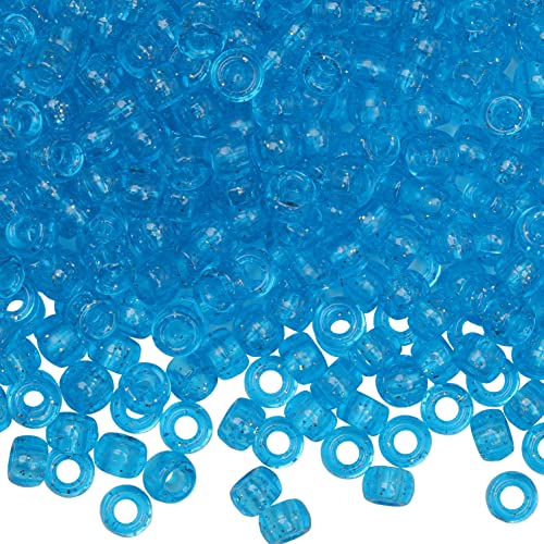 Image of 1000Pcs Pony Beads Bracelet 9mm Blue Glitter Plastic Barrel Pony Beads for Necklace,Hair Beads for Braids,Key Chain,Jewelry Making (Blue Glitter)