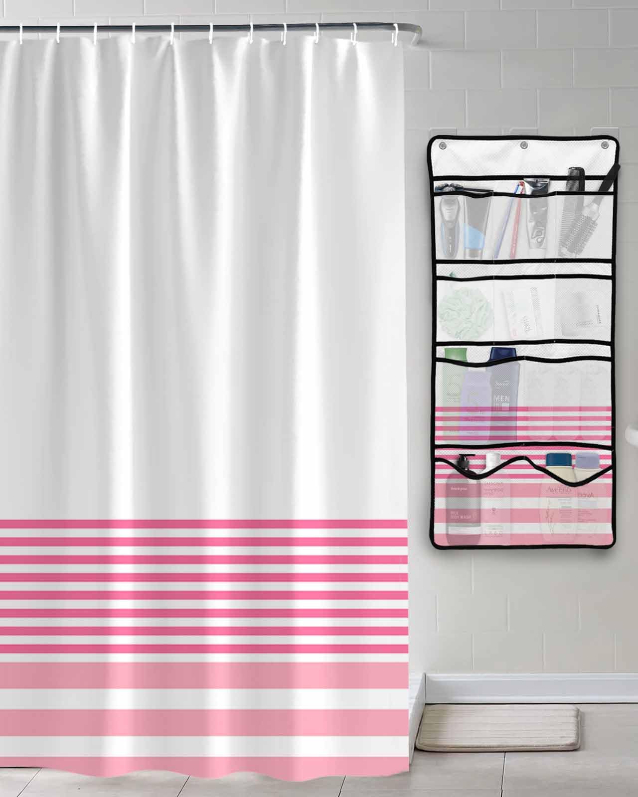 TocaHome Decorative Shower Curtain Sets Stripe Pink Polyester Fabric Waterproof Bath Shower Curtains Modern Geometric Texture Mesh Shower
