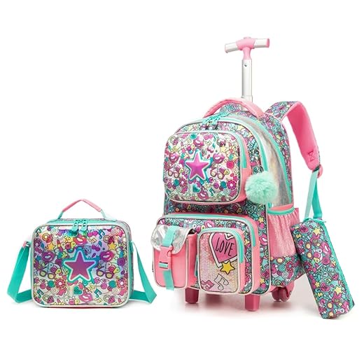 Kit Escolar Infantil com Mochila de Rodinha, Lancheira e Estojo, 3 Peças (Estrela)
