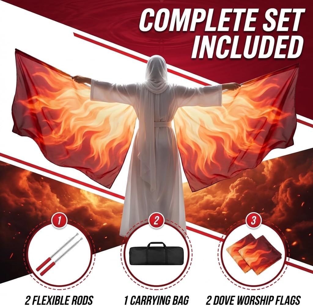 Adjustable Worship Flagpole for Dancing Flags, Religious Ceremonies, Weddings, Festivals & Outdoor Events, 2 Rods, Collapsible, Windproof German Steel for Durability, Easy Storage, Flame