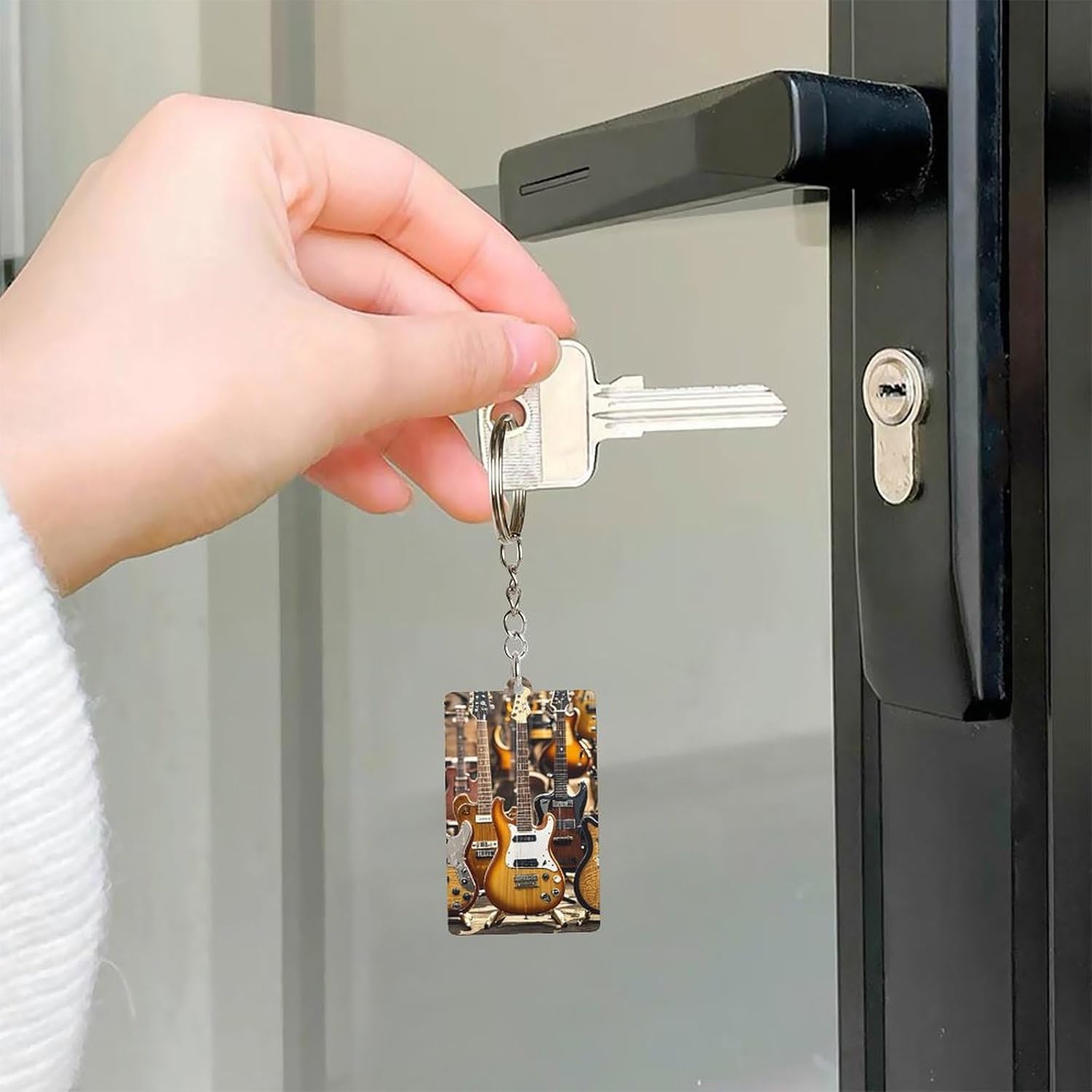 Guitar Bass Music Musical Instruments Keychains Cute Key Ring with Pendant Acrylic Keyring Craft Set for Women Funny Rectangle Keychain Holder Charm Accessories for Tote Bag Backpack image 4