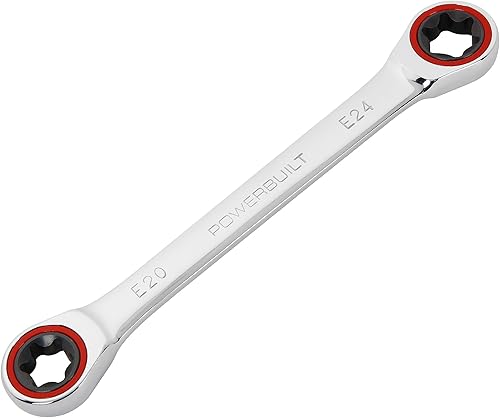 Miniatura 6 de Powerbuilt Llave E-Star E6E8 de doble extremo de caja de trinquete, oscilación de 5 grados, 72 dientes, anillo de color rojo, herramienta de mano