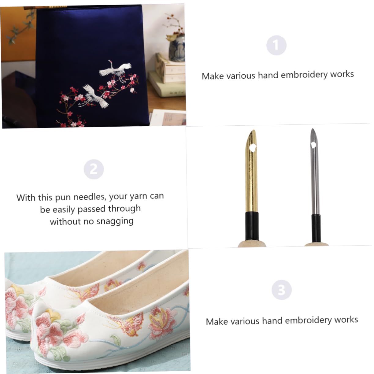 ERINGOGO Stitching Punch Needles Pen Set 2pcs Wooden Handle Embroidery Punch Needle for DIY Projects