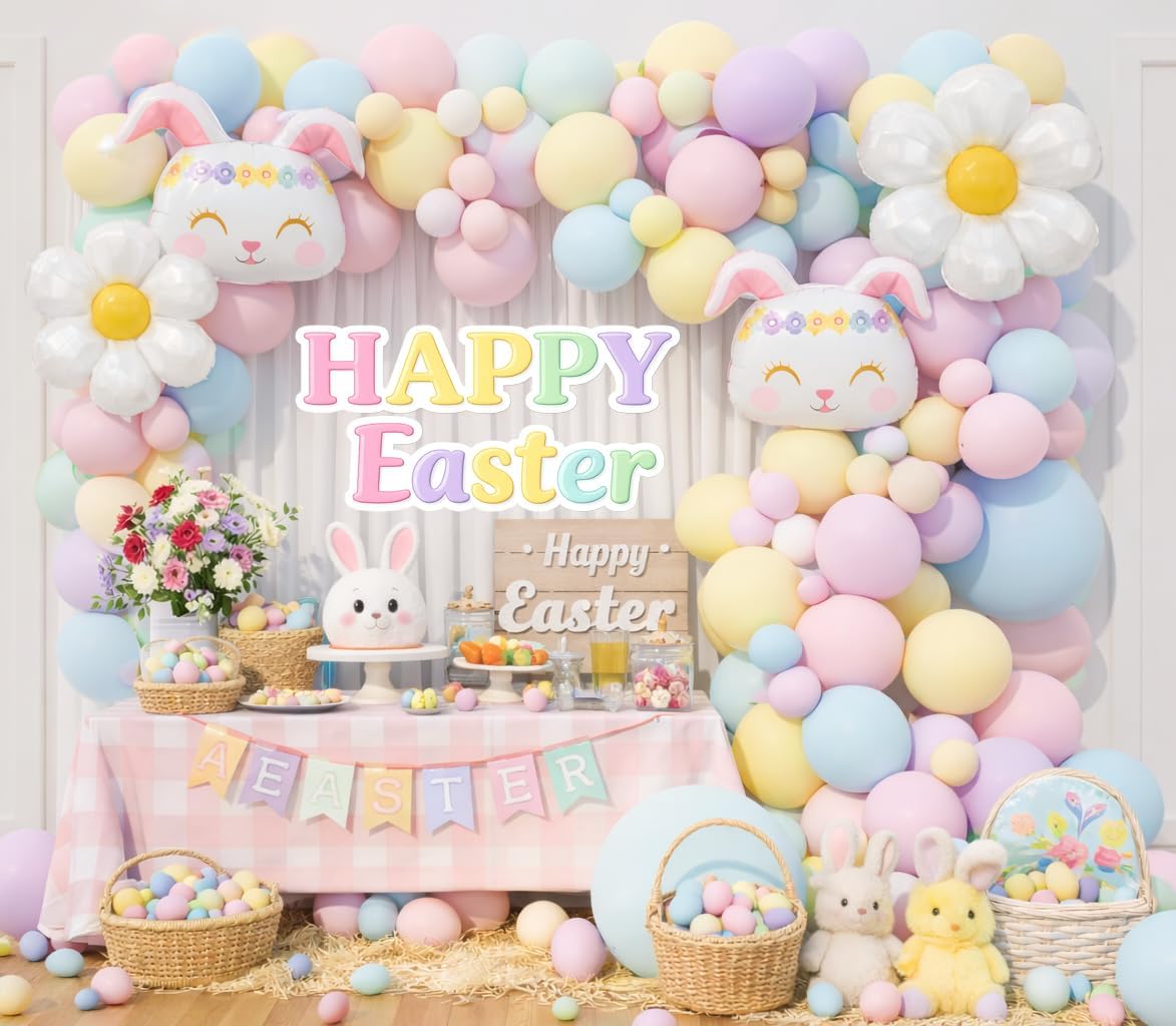 Pastel Easter Balloon Arch Garland Kit 158pcs Spring Bunny Daisy Garden Baby Shower Girls Birthday Egg Hunt Party Decorations (Pastel)