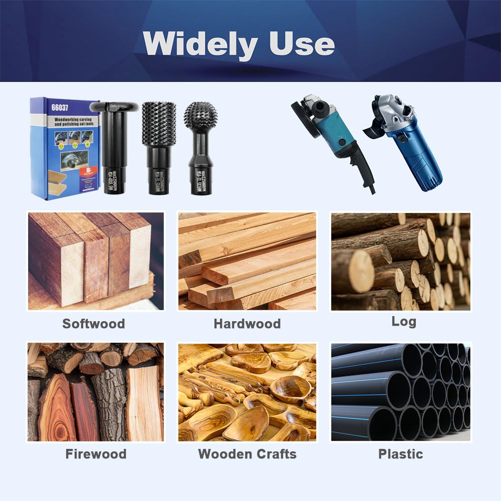 Woodworking Rotary Burr Set - 3pcs Wood Carving Burrs Drill Bit Milling Tool Groving Cutter with 5/8"-11 Thread for Carving Grinding Engraving Reaming Groving