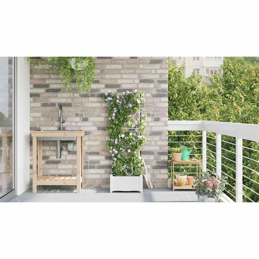 Biała Donica Ogrodowa 40x40x126 cm Z Tworzywa Sztucznego z Systemem Nawadniania Duża Skrzynka na Kwiaty Nowoczesna na Taras Ogród Balkon Samonawadniająca Odporna na Warunki Atmosferyczne