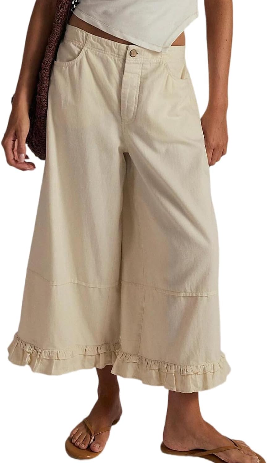 Womens Wide Leg Jeans 2026 Trendy Mid-Rise Cropped Baggy Jeans Y2k Baggy Sweatpants Boho Retro Trousers