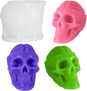 PCFING Halloween Skull Candle Molds, DIY 3D Silicone Molds for Resin, Soap, Clay, Candle Wax Casting, Halloween Home Decoration