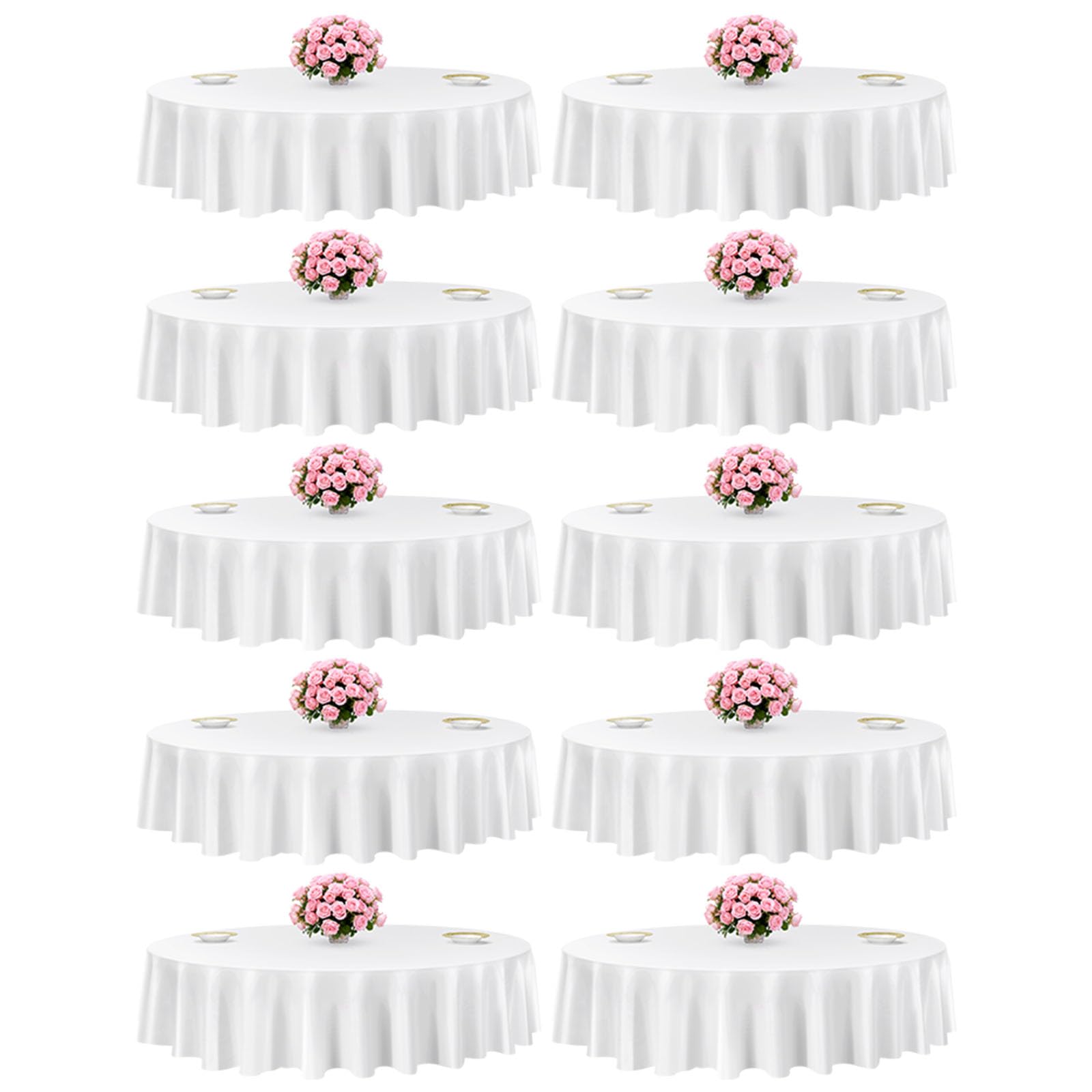 VEVOR Manteles Redondos de 2286 mm, Antiarrugas, Lavables a Máquina, de Poliéster, Agradable para la Piel y Transpirable, para Fiestas, Bodas, Banquetes y Eventos Formales, Color Blanco, 10 uds