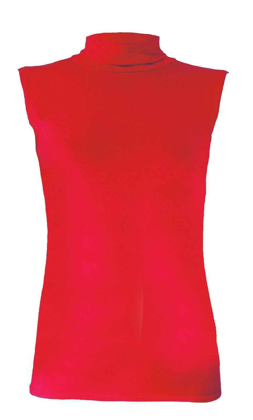 Womens Sleeveless Ladies Stretch Turtle Polo Roll Neckline Vest Plain T-Shirt Jumper Top (20-22, Red)