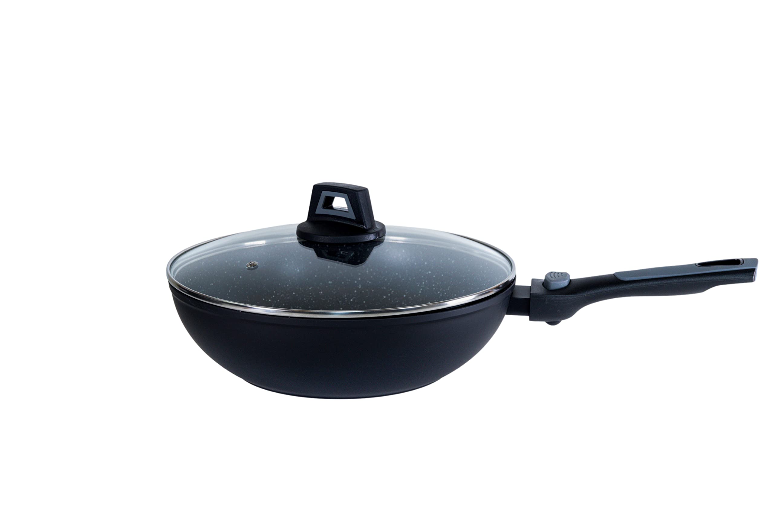 Pradel Excellence, P0002416/54885Mn, Pierra Wok 28 Cm Interior Piedra Exterior Negro, Grosor 2,5/4,0 Mm, Aluminio, Forma Redonda